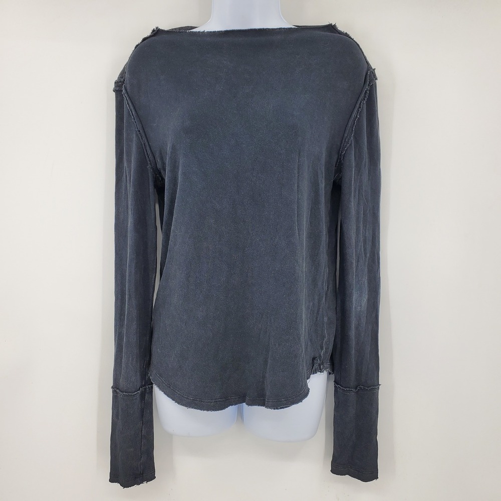 We The Free Free People Charcoal Black Acid Wash Raw Hem Exposed Seam Shirt S